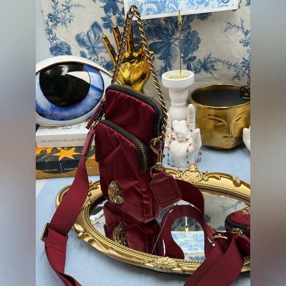 🆕 KURT GEIGER LONDON 🧿 NWOT Recycled Nylon Multi Pocket XBody Bag, Burgundy - Picture 5 of 12